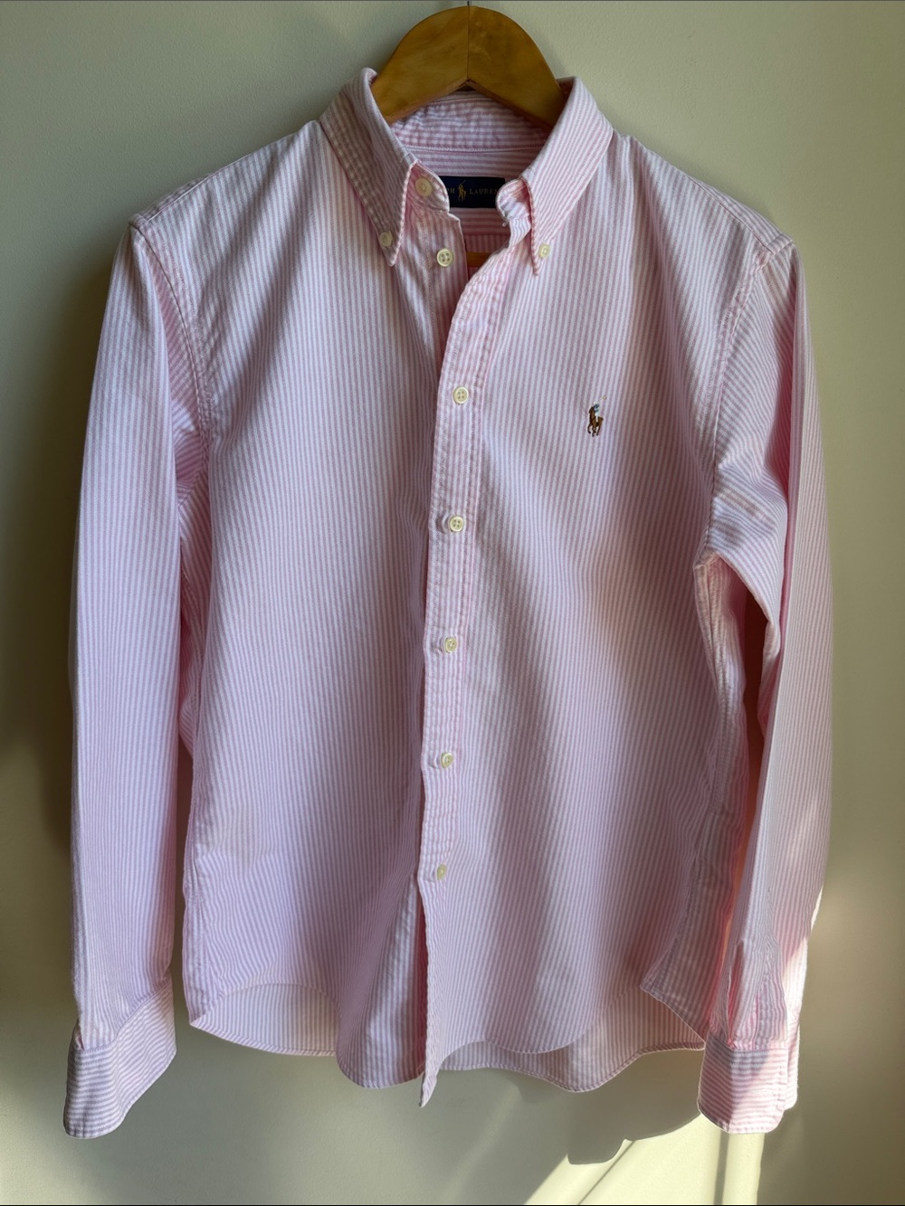 Ralph Lauren Pink Striped Oxford Cotton Button Down Flesh Pony Medium